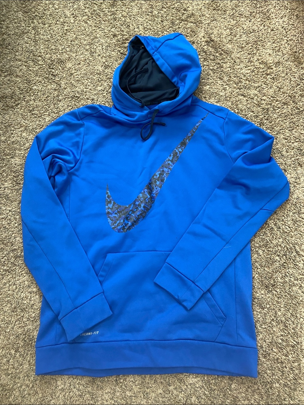 Nike Men's Royal Blue Pullover Hoodie with Camouflage Swoosh